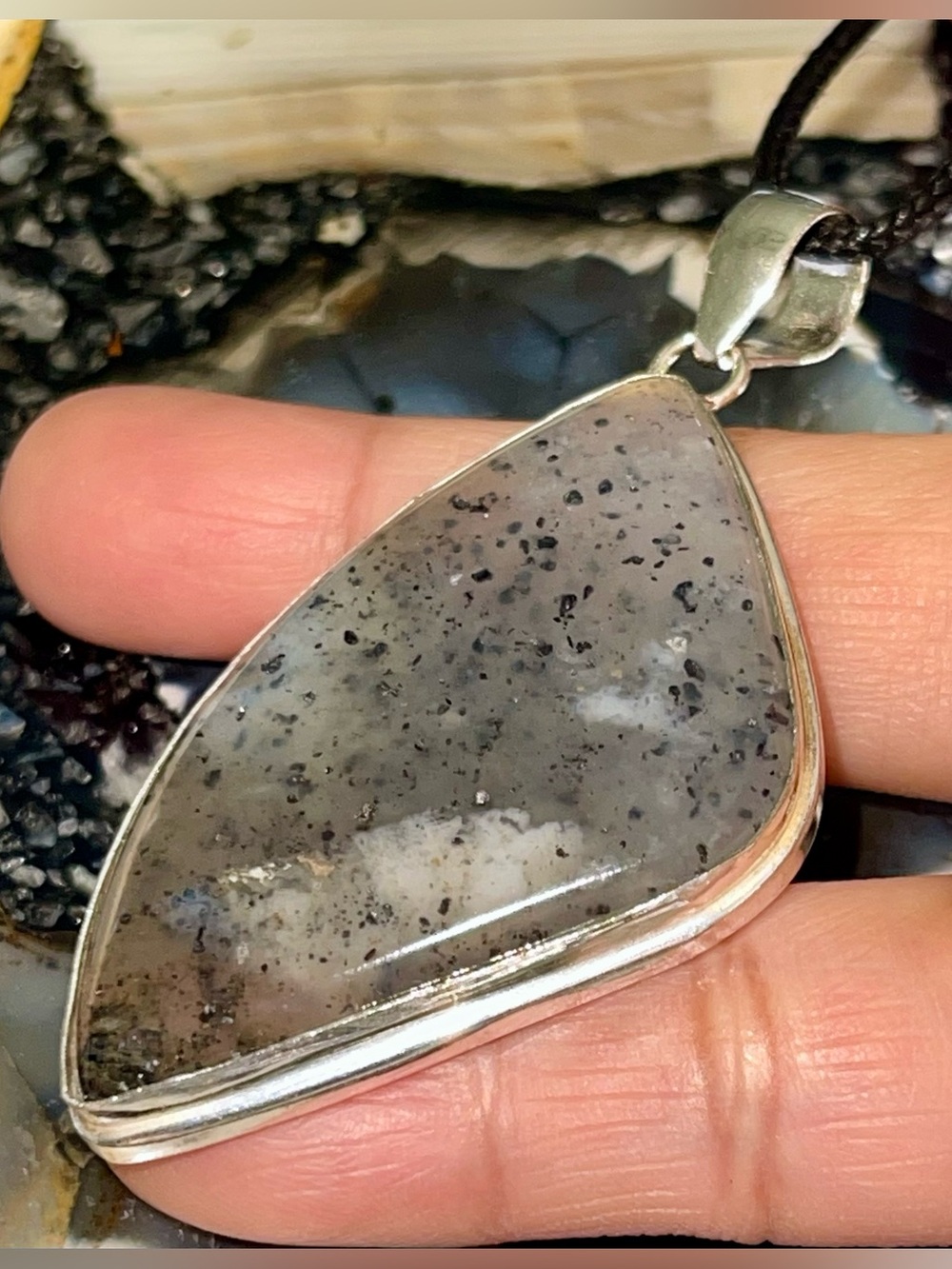 Dotted Dendritic Agate Pendant 2 7/8”